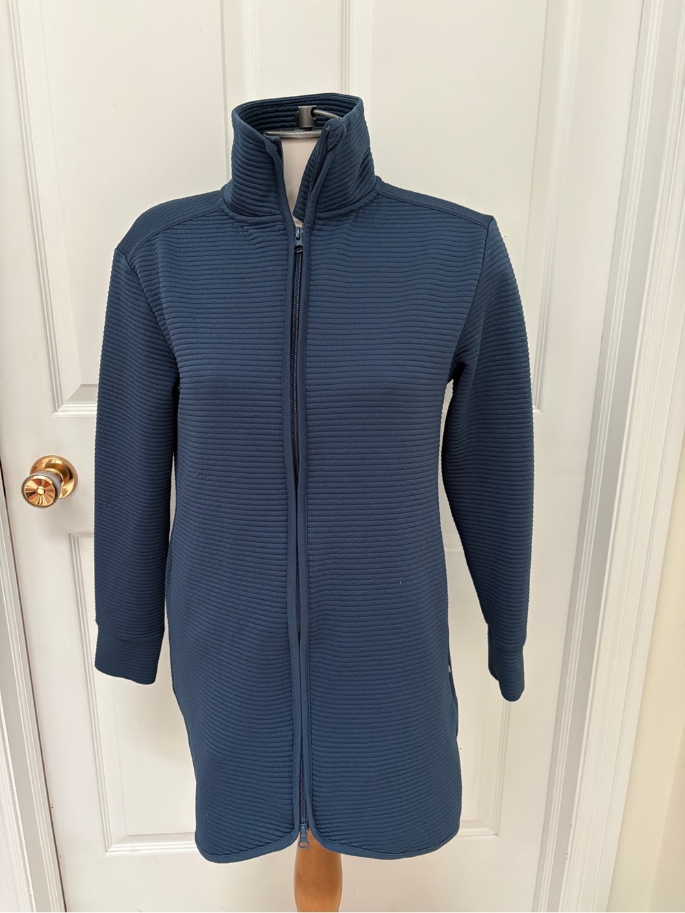 Mondetta Navy Ribbed Zip-Front Long sweater Jacket